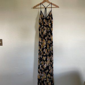 Women's Medium Band of Gypsies Black Floral Maxi Dress with Side Slit